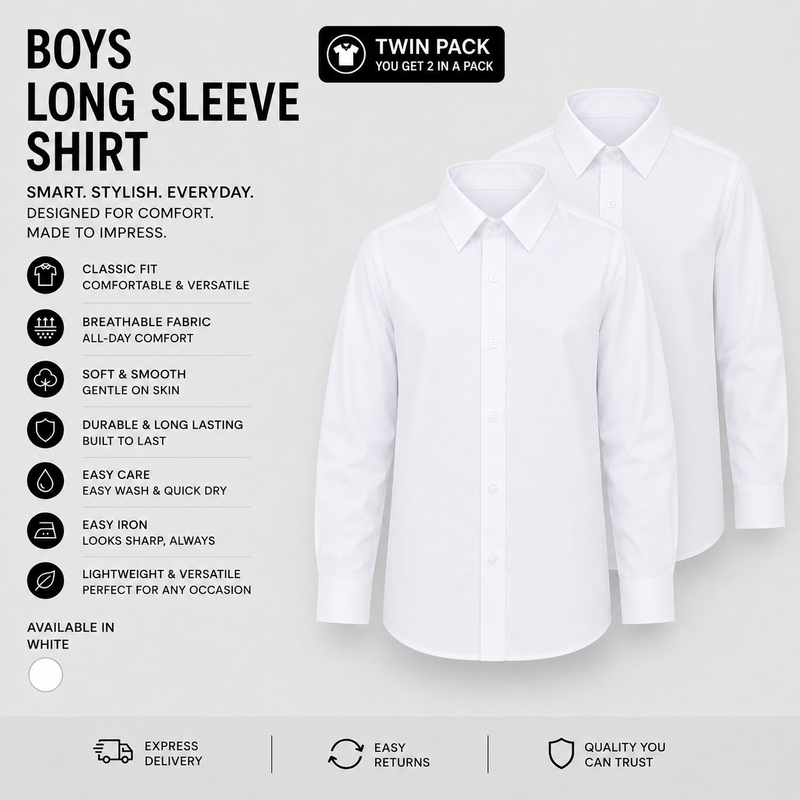 Plain Boys White Shirts (Twin Pack)