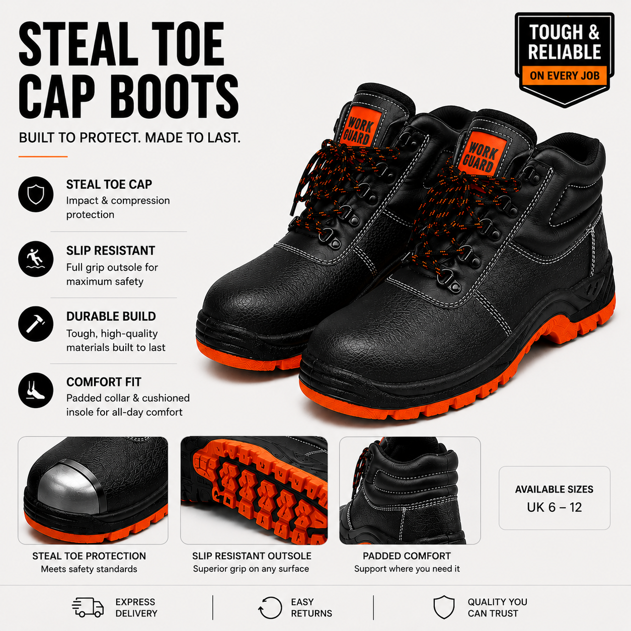 Orange and Black Steal Toe Cap Boots