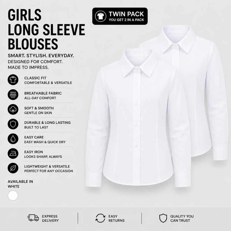 Plain Girls White Blouse (Twin Pack)