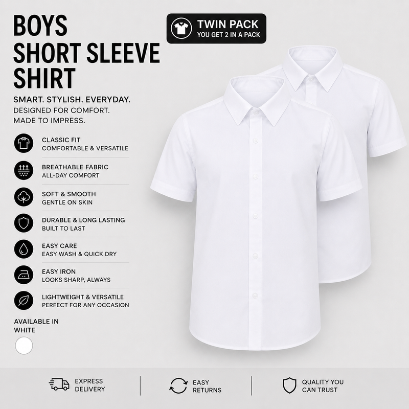 Plain Boys White Shirts (Twin Pack)