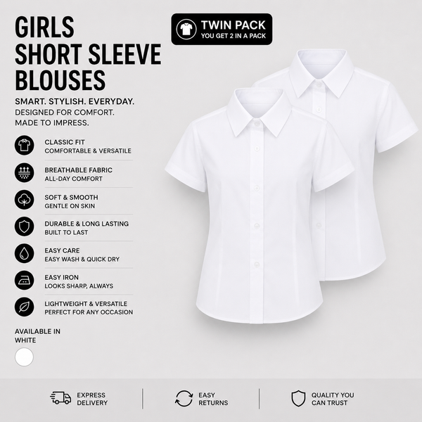 Plain Girls White Blouse (Twin Pack)