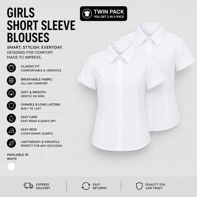 Plain Girls White Blouse (Twin Pack)