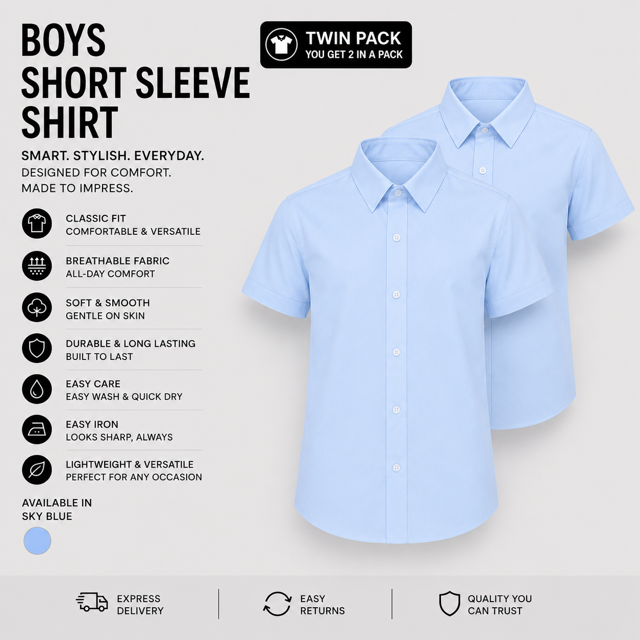 Plain Girls Sky Blue Blouse (Twin Pack)