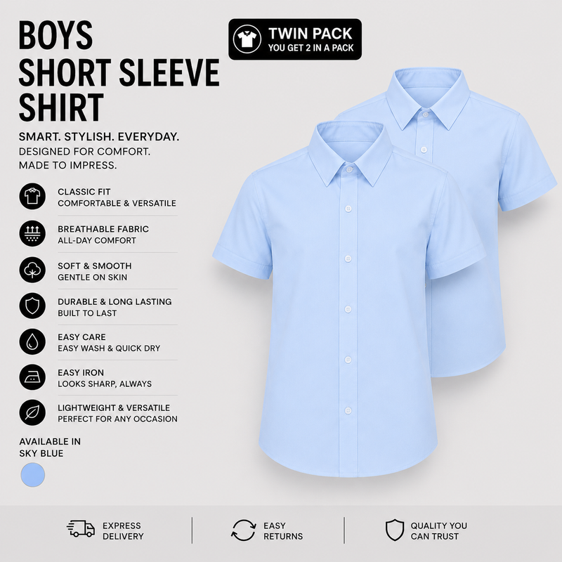 Plain Girls Sky Blue Blouse (Twin Pack)