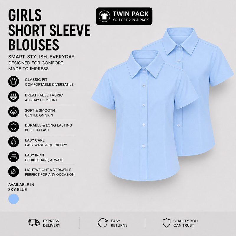 Plain Boys Sky Blue Shirts (Twin Pack)