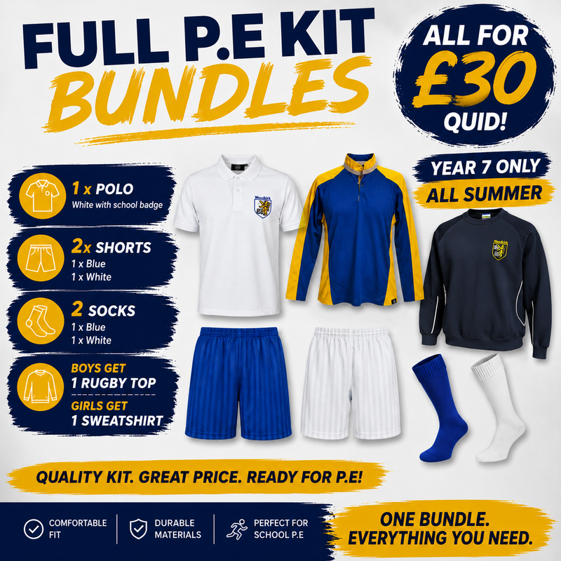 Woodkirk Year 7 Full P.E Kit Bundle