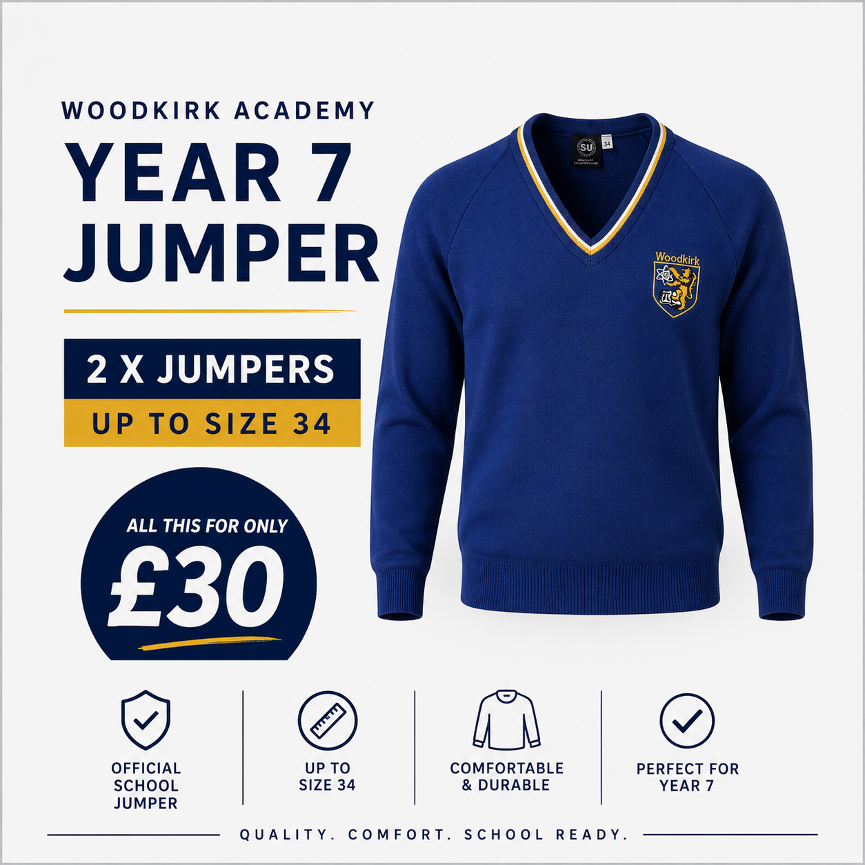 2 X Woodkirk Academy Year 7 Jumper Up To Size 34