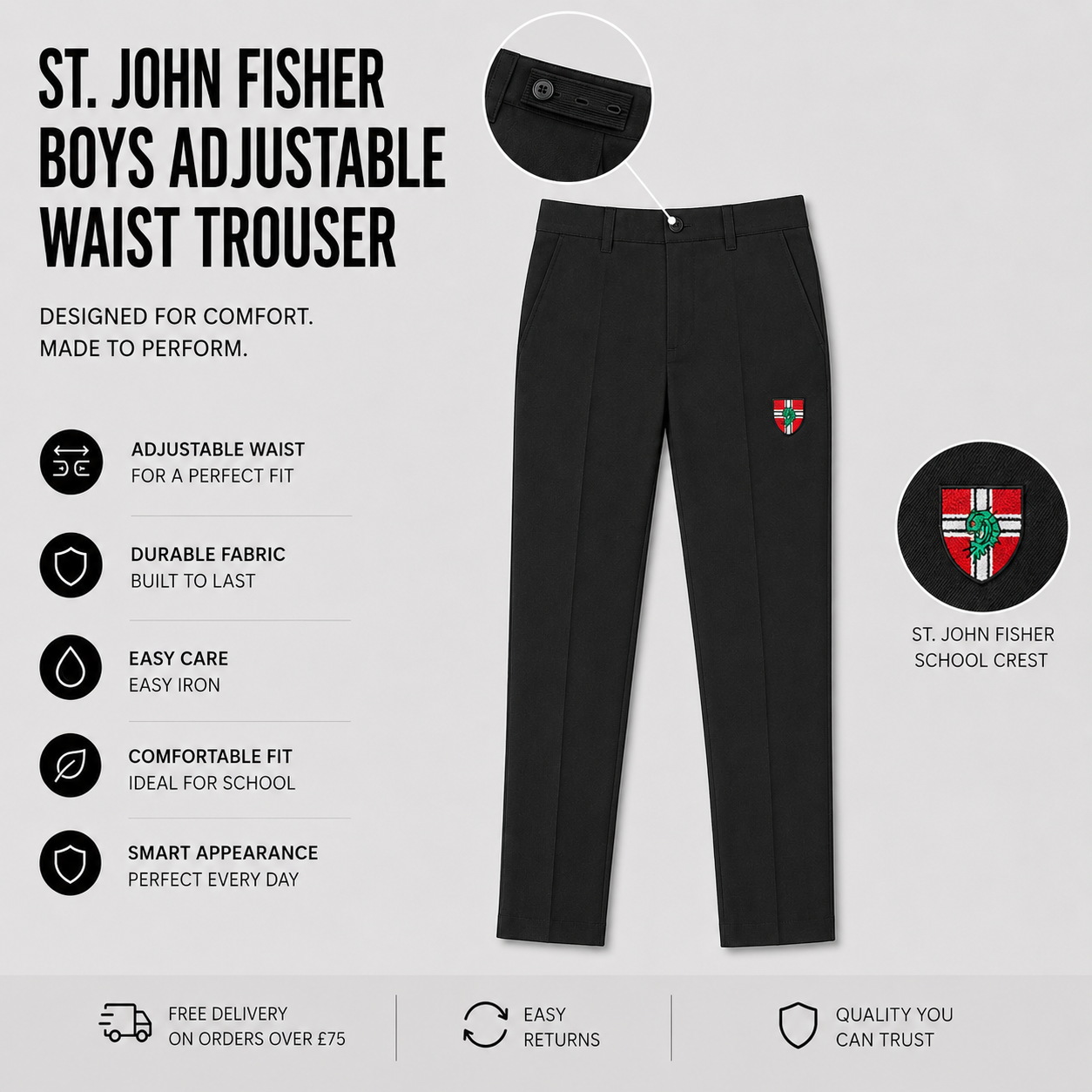St John Fisher Boys Adjustable Waist Trouser