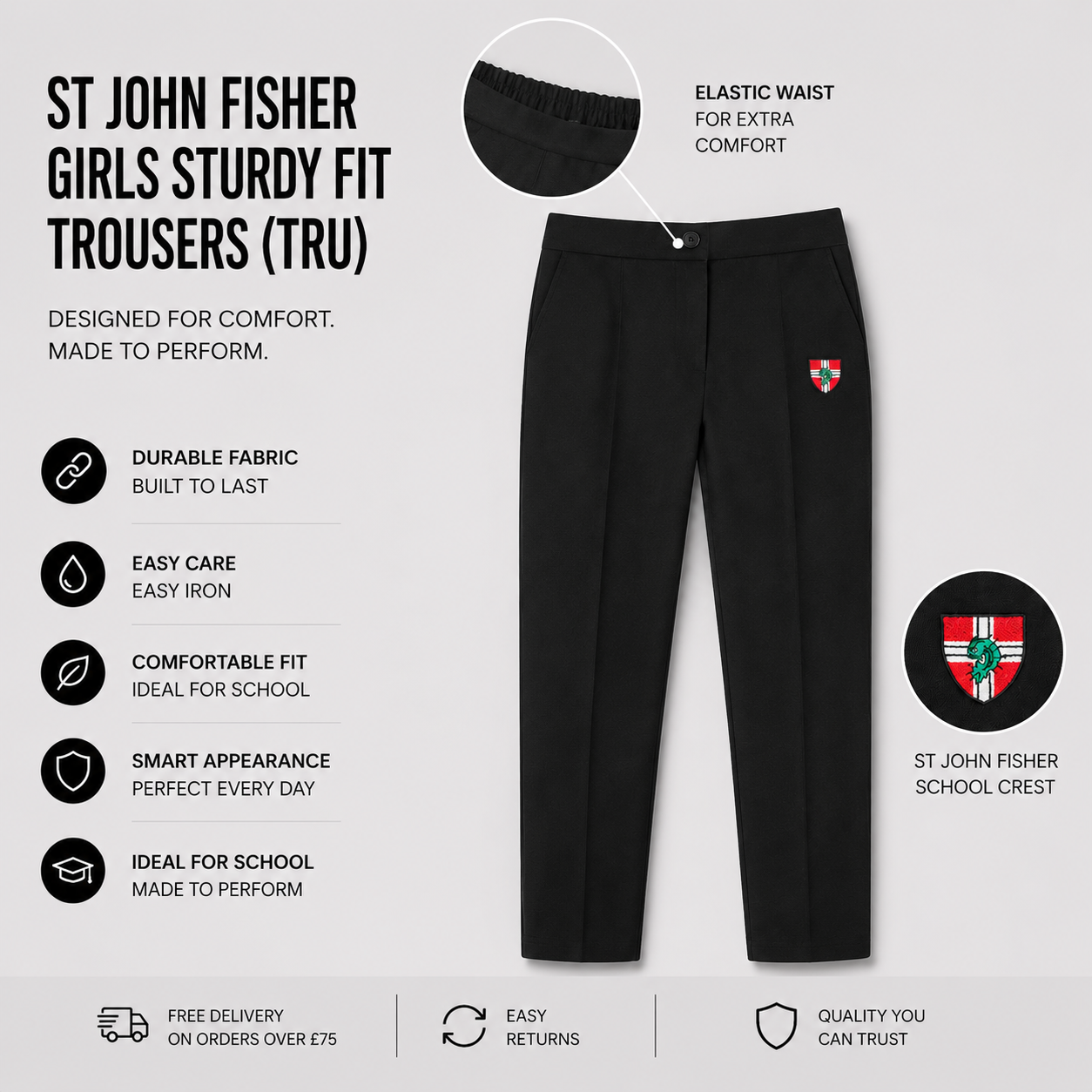 St John Fisher Girls Sturdy Fit Trousers (Tru)
