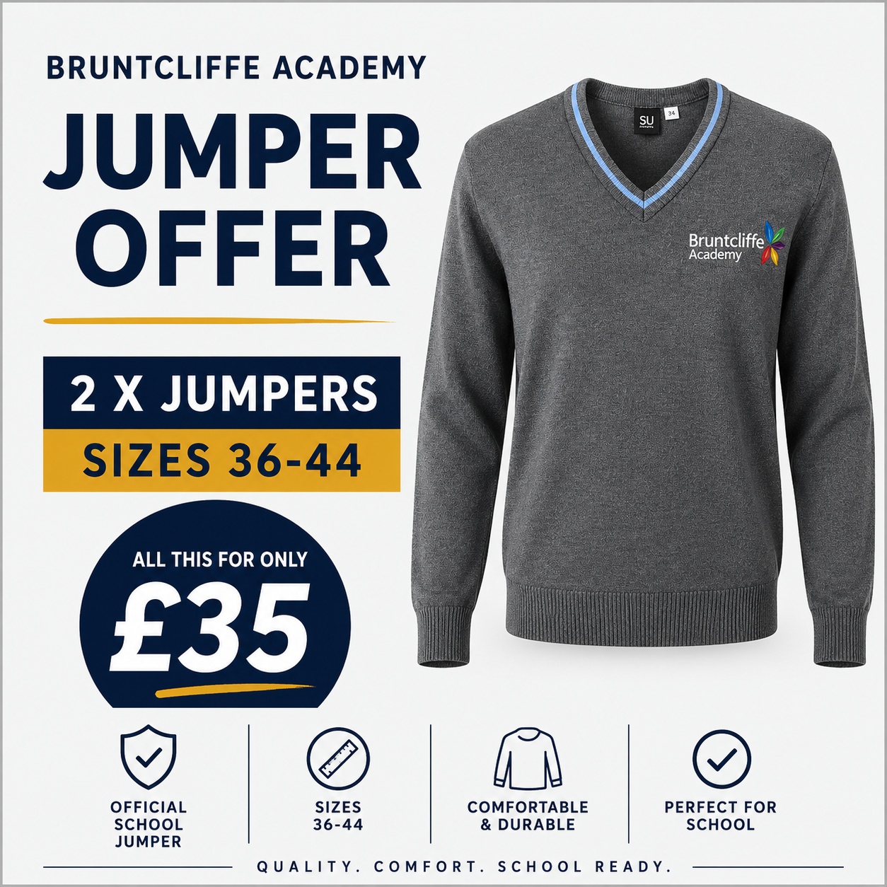 2 X Bruntcliffe Academy Jumper Size 36-44